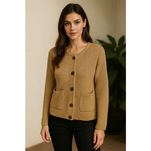 Women's PrettyGarden Chic Brown Waffle Knit Cardigan Size M
